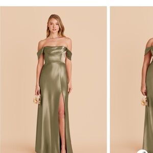 Elegant Olive Green Off-Shoulder Dress